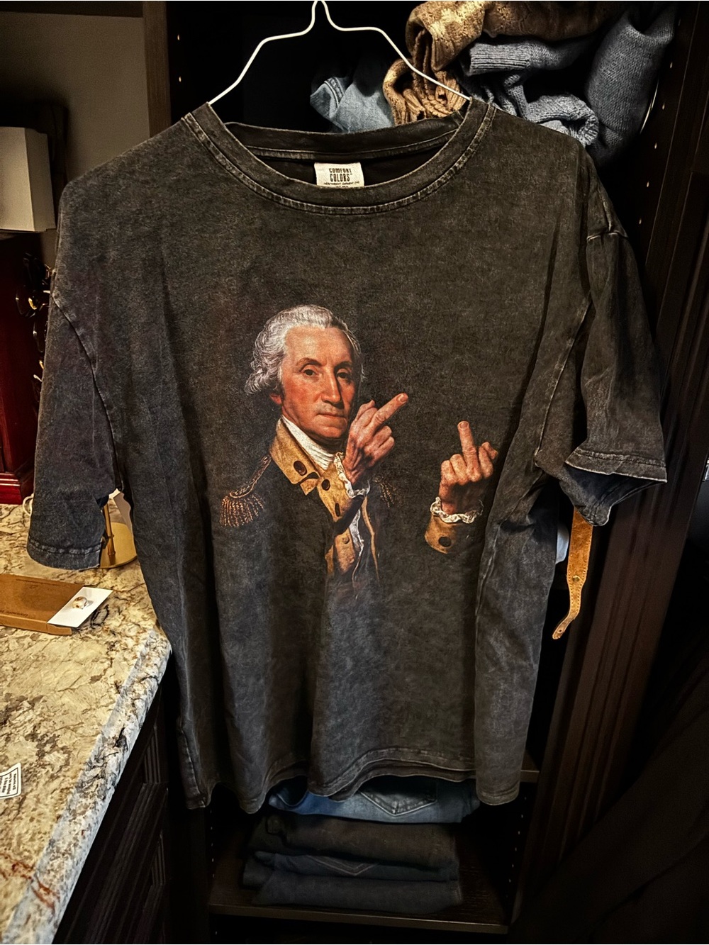 Comfort Colors Black Short Sleeve Graphic Tee with George Washington Print